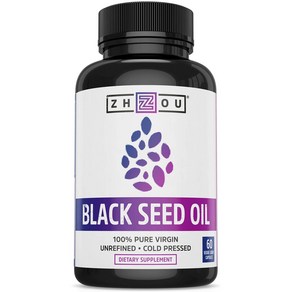 Zhou Nutition Black Seed Oil Capsules 100% Vigi Zhou Nutition 블랙 씨드 오일 캡슐 100% 버진 냉압착 오메가 3 6, 60정, 1개