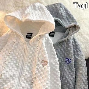 Tagi 남녀공용 와플 후드티 빅사이즈 집업 맨투맨 루즈핏 후드집업 커플 자켓 코트 M~5XL