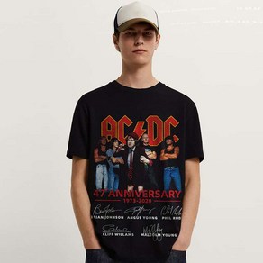 남성 반팔 오버핏 반팔 락티셔츠 밴드 ACDC 티셔츠