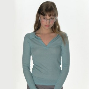 크랭크 SHEER COLLARED TOP_BLUE GREEN