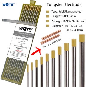 티그 용접용 2% 란탄 텅스텐 로드 텅스텐 전극 1.0 1.6 2.0 2.4 3.0 3.2 4.0mm 골드 티그 전극 WL15 wl20, WL15(Gold), 1.6 미리메터, 175mm, 1개