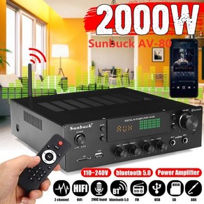 블루투스 미니 앰프 sunbuck 2000w 홈 시어터 증폭기 hifi 전력 증폭기 스테레오 오디오 가라오케 fm 수신기 usb sd 2 마이크 입력, 80의 선벅, 미국 플러그