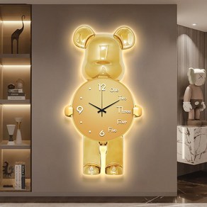 Uinox 곰돌이 시계 LED 무드등 인테리어 벽시계 대형 디자인 무소음 조명벽시계, E, 41*80cm