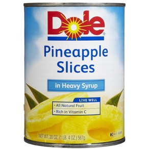 Dole Pineapple Slices in Heavy Syup 20-Oz Cans (Pack of 6) Dole 파인애플 슬라이스 헤비 시럽 20온스 캔(6팩), 566g, 6개