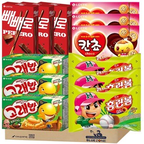 블루존 과자 4종 12개 (고래밥 46g x3+홈런볼 46g x3+칸초 54g x3+빼빼로 46g x3), 1개