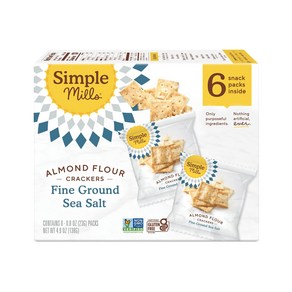 Simple Mills Almond Flou Cackes Fine Gound Se Simple Mills 아몬드 가루 크래커 고운 바다 소금 스낵 팩 - 프리 비, 1개