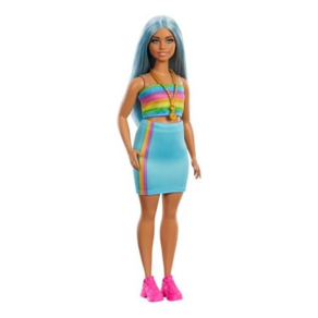 Babie Fashionistas Doll #218 with Long Blue Hai Weaing Removable Rainbow Top & Teal Skit 65th A, 상세참조