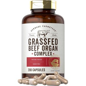 Calyle Gass Fed Beef Ogan Complex  200 Capsules  Pastue Raised Gain Fee Supplement  with D, 1개, 200정