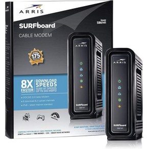 ARRIS SURFboad8x4 DOCSIS 3.0 케이블 모뎀 Cox Spectum Xfinity 등에 승인됨SB6141 Black갱신, Black_Max Download Speed: 343, 1개