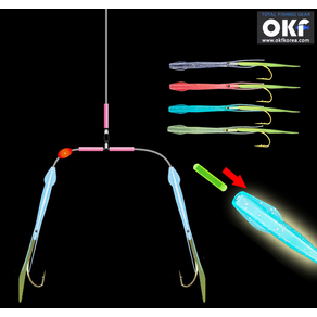 OK피싱 UV 어피꼴뚜기튜브 양다리 쌍바늘채비 3mm케미삽입형 OKF-129, 형광튜브+축광어피 2호바늘, 1개