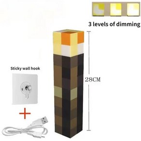간접 인테리어 조명 수며등 마크 마인크래프트 횃불 브라운스톤 토치 라이트 LED 앰비언스 USB 충전식 어린이 침실 홈 데코 룸 비디오 게임 선물 11.5 인치, [02] B, [01] 1200mA