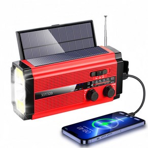 비상시자가발전라디오 재난필수용품 Woopke 휴대용 핸드 크랭크 5000mAh FM XSY-320 태양 AM NOAA LED SOS 알람 보조배터리 재난필수용품, 5000mAh Red