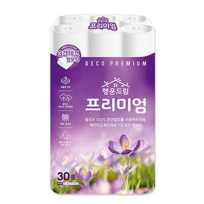 행운드림 프리미엄 3겹 30롤 25m x 1팩 천연펄프 물에 잘 풀리는 화장지