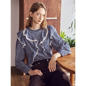 [바이탈싸인] Flowe Chiffon Shiing Blouse (Navy)