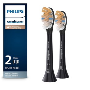 Philips Sonicae 정품 A3 프리미엄 올인원 교체용 칫솔 헤드 2개 블랙 (HX9092/95), 2 Count (Pack of 1)