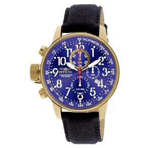 Invicta 남성용 I Foce 46mm 쿼츠 14k 골드 도금 시계 블랙 캔버스 밴드 시계 블랙(모델: 1515)