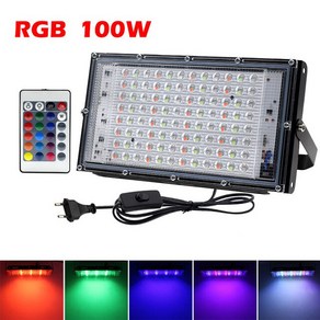 Eu 플러그 야외 LED 스포트라이트 50W RGB 투광 조명 Ac 220V Ip65 방수 정원 조경 장식, 100W-with EU Plug