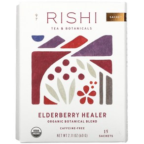 Rishi Tea 엘더베리 힐러 카페인 무함유 티백 15개 60g(2.11oz)