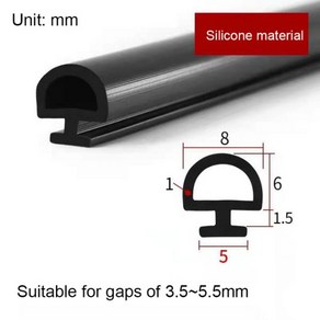 문틈 막이 문풍지 현관문 고무 패킹 방풍지 창문 창틀 바람막이 도어 실리콘 및 PVC 씰링 스트립 바닥 너비 5mm 6mm 7mm 알루미늄 합금 창 방음 방풍 방수 씰 5 ~ 10, C1_2_100M_2, 1개