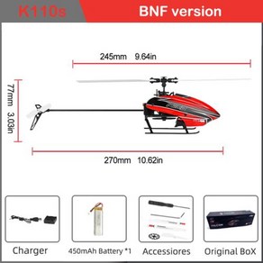 RC헬기 Wltoys XK K110s RC 헬리콥터 BNF RTF 2.4G 6CH 3D 6G 브러시리스 쿼드콥터 리모컨, 1) K110s-1B450-BNF, 1개