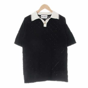 칼라거펠트 7177 블랙 면 배색슬릿카라반팔니트 [90]