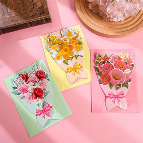 파티몬 어버이날 꽃다발 카네이션 카드 3종 편지지 생일 기념일 소품 용품, 꽃다발 편지지 3종