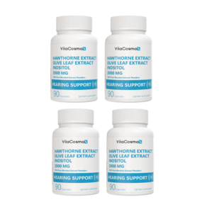 VitaCosmoX 히어링서포트는 후퍼진 A와 리포플라보노이드를 함유한 이 명쾌한 포뮬러 편안한 하루 EAR 귀 건강 서포트 [미국제조사 직배송], 4개, 90정