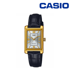 카시오 여성용 스퀘어 골드 블랙 가죽시계 CASIO LTP-1234PGL-7A