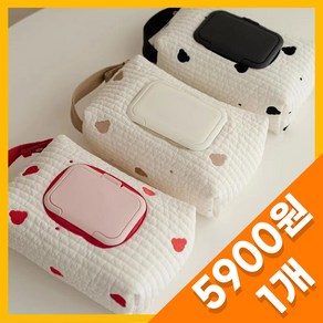 [파우즈] 곰돌이 자수 패브릭 물티슈 차량 유모차 휴대용 파우치 커버 캠핑용, 1개, 블랙