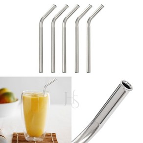 GOUM 커브형 스텐 빨대 5P 세트 20.5X1.2CM 스텐레스빨대, 5개