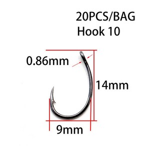 20pcs 잉어 낚시 후크 블랙 니켈 코팅 잉어 낚시 잉어 피더 낚시 액세서리 Kank Shank Hook Cap Fishing Ta, 20PCS-크기 10, 20개