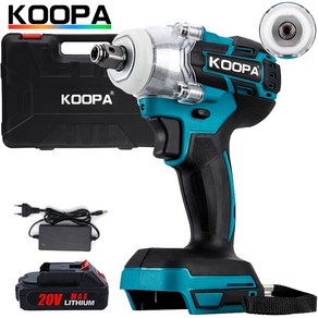 Koopa Tool 20V 배터리 충전식 1/2 인치 무선 전동 핸드 툴 소켓 용 전기 임팩트 토크 렌치, 2x 배터리, 판지 상자, 1개