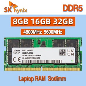 SK 하이닉스 RAM DDR5 SODIMM 노트북 메모리 8GB 16GB 32GB 4800MHz 1Rx16 2Rx8 PC5 5600B, 2개