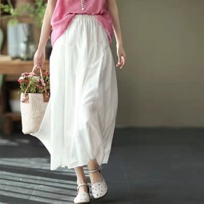 COBOTOR 빅사이즈 여성 린넨 스커트 데일리 심플 무지 빈티지 오버핏 여자 면마 치마 linen skirt XK0152