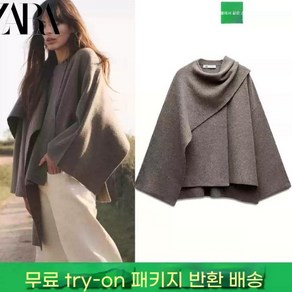 자라 ZARA 여성 게으른 바람 스카프 케이프 라운드 넥 긴 소매 짧은 니트 코트