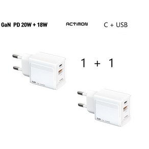 1+1 액티몬 PPS 3.0 지원 PD 20W 초고속 가정용 충전기, USB QC3.0+C포트 2구 케이블 미포함, 2개