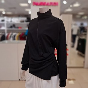 [파사디] 여성 봄 사선 지퍼 셔링 포인트 티셔츠 블랙 P24STP103MBK