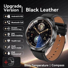 화웨이 남성용 GPS 스포츠 스마트워치 1.85 AMOLED 스크린 나침반 고도계 심박수 BP NFC 블루투스 통화 스, Black Leather