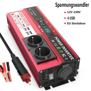 12V ~ 220V 4000W 전원 인버터 LCD 디스플레이 EU 소켓 태양광 인버터 듀얼 USB 빠른, 2) 4000W  12V220240V