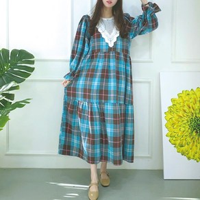 [세인트이브] 24560 빅사이즈 레이스 프릴 체크 면원피스