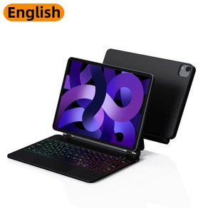 GOOJODOQ 매직 키보드 케이스 멀티 터치 트랙패드 iPad Po M4 Ai 4 5 6 스마트 포고, Black English, 1개