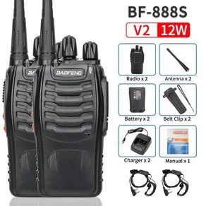 Baofeng BF-888S 워키토키 UHF 400-470MHz 888s 100km ² 장거리 양방향 햄 라디오 트랜시버 사냥용 USB 5 W 12W 2 개, V2 2Pcs-Headset_647811 _EURO