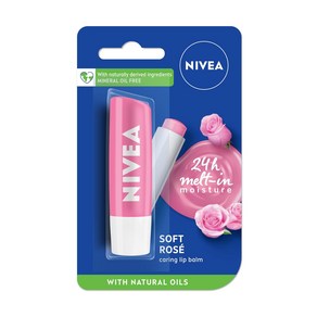 NIVEA Soft Rose Shine 4.8g Lip Balm|24 H Melt in Moisture Formula|Natural Oils|Glossy Finish 4.8 g