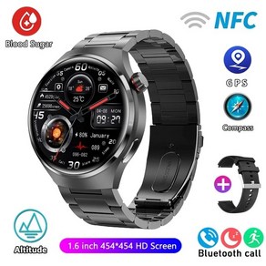 화웨이 GT4 프로 GPS NFC 스마트워치 IP68 방수, 블랙 스틸 벨트