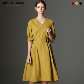 [보니알렉스] (BONNIE ALEX) 퍼프 벨티드 랩라이크 원피스 (택가격:159000원