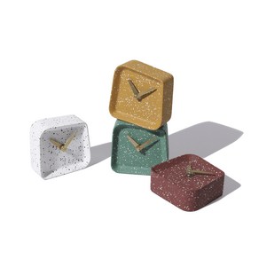 핸드메이드 인테리어 오브제 무소음 탁상시계 SQUARE OBJET CLOCK, 머스타드