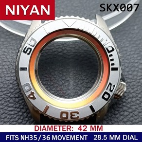 스마트 워치 시계 액세서리 풀 커버 케이스 SKX007 남성용 스틸 블랙 42mm NH35 NH36 무브먼트 사파이어 글래스 22mm 밴드 다이얼, [16] 16silvey, 1개