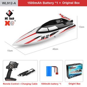 RC보트 WLtoys WL912-A RC 보트 리모컨 스피드 보트 브러시리스 고속 레이싱 WL916 2.4Ghz 55 km/h 2200mAh, 3) WL912A 35KM, 1개