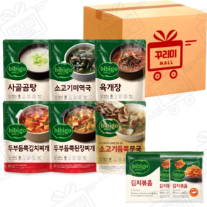 (꾸리미) 간편국탕 6종(사골곰탕+미역국+육개장+두부듬뿍김치찌개+두부듬뿍된장찌개+소고기듬뿍무국)+김치볶음 80g x 5개, 1세트, 3320g