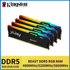 킹스톤 퓨리 비스트 데스크탑 AMD 인텔 CPU 마더보드 메모리 RAM DDR5 RGB 32GB 5600 6000MHz 16GB 288 핀, 10 2PCS 32GB 5600MHz